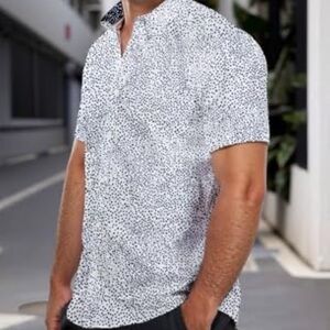Abstract One Mens Slim Fit Short Sleeve Button Down Polo Tech Stretch Sz L Men